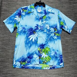 Hookano Hawaiian Shirt Men's M Blue Floral Short Sleeve Button Up Vintage
